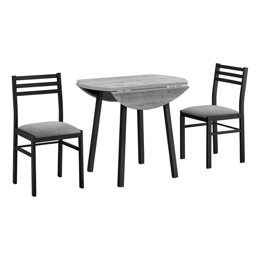 Drop Leaf Round Top Dining Table Set   Black and Gray   3 Piece