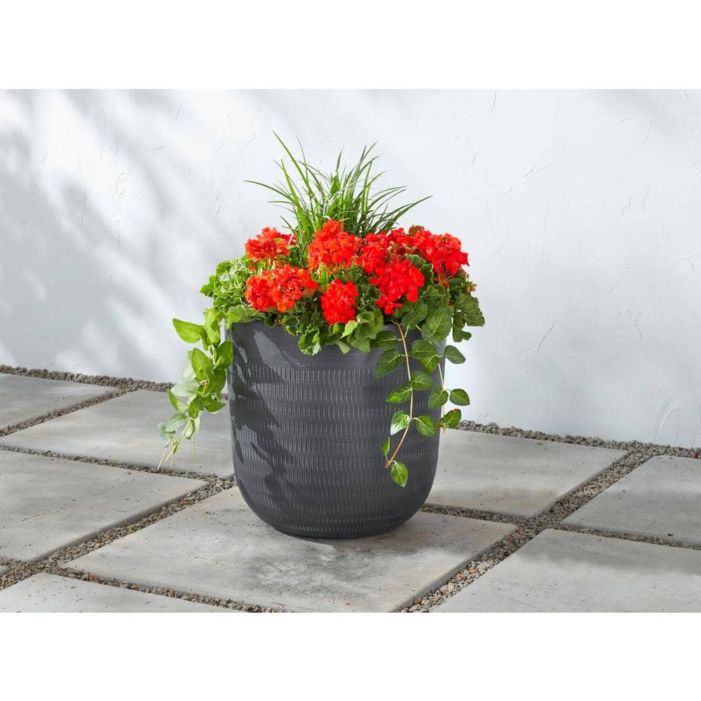 Vigoro 16 in. Delano Large Black Charcoal Plastic Planter (16 in. D x 16 in. H) HUPS00601N-16H