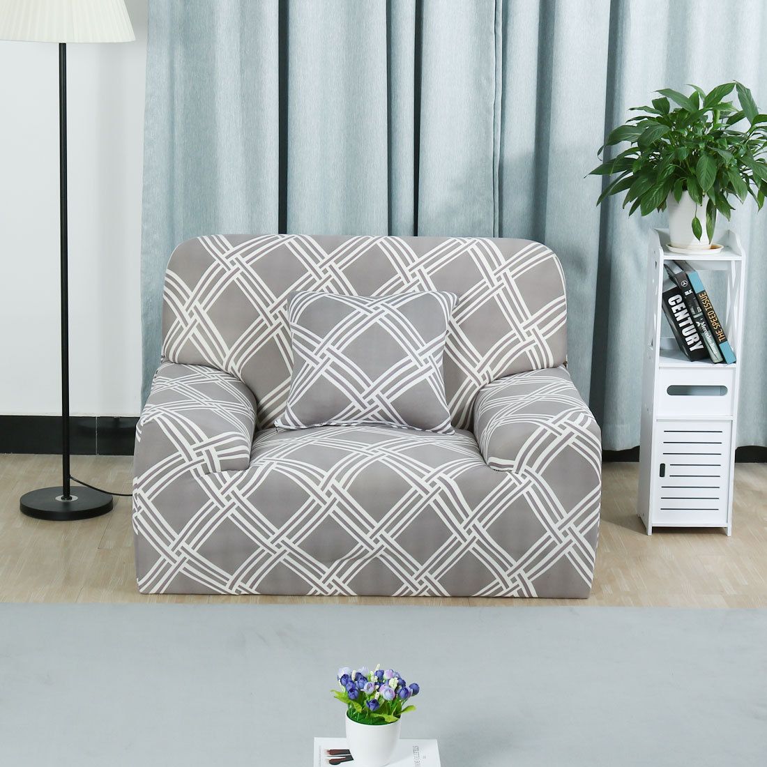 Stretch Chair Sofa Covers Couch Cover Slipcover with Cross Stripes Simple Style