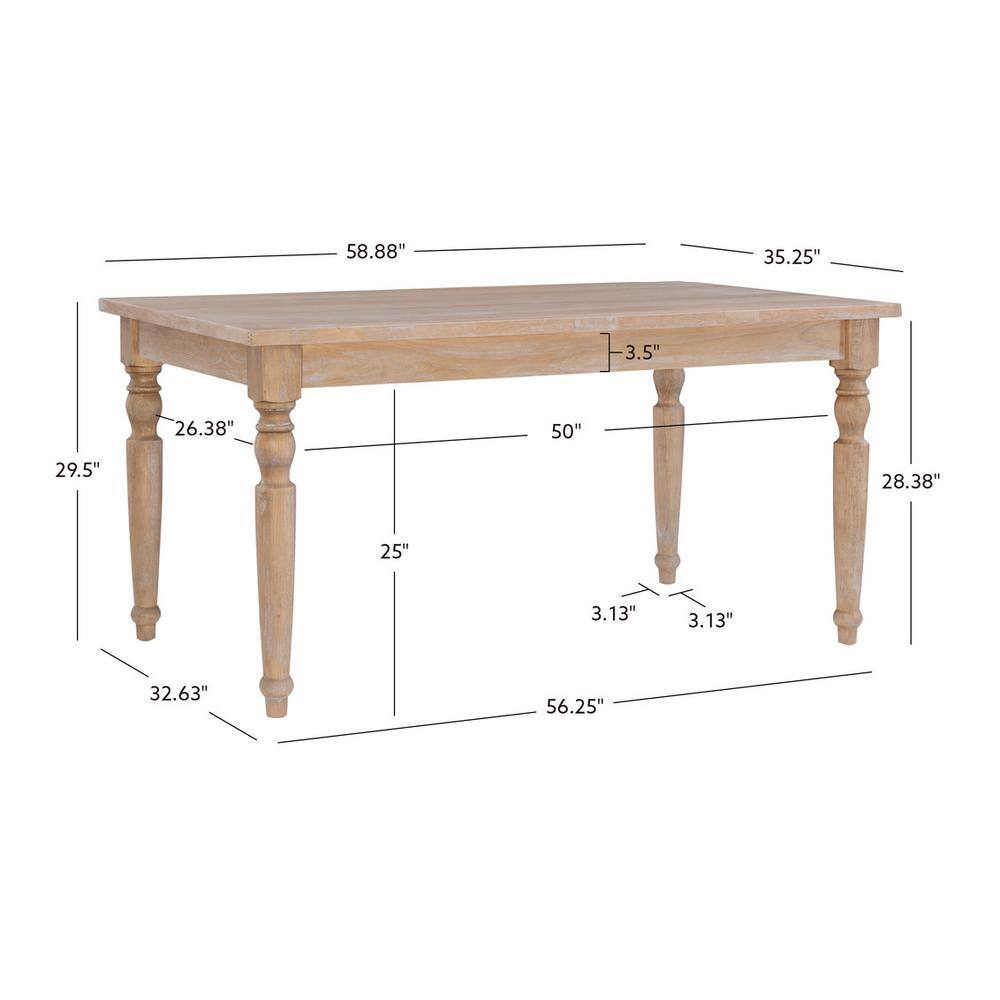 Linon Home Decor Jacques 59 in. Rectangle Linen Oak Wood Top table (Seats 4) THD03508