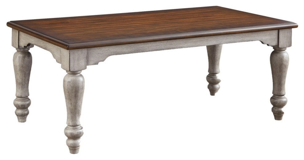 Classic 52 quotCoffee Table  Pine Wood Construction  Brown Top  White   French Country   Coffee Tables   by VirVentures  Houzz