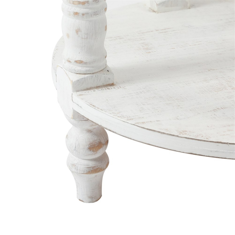 Pemberly Row Rustic Wood Round Accent Side Table with Storage in White/Natural   French Country   Side Tables And End Tables   by Homesquare  Houzz