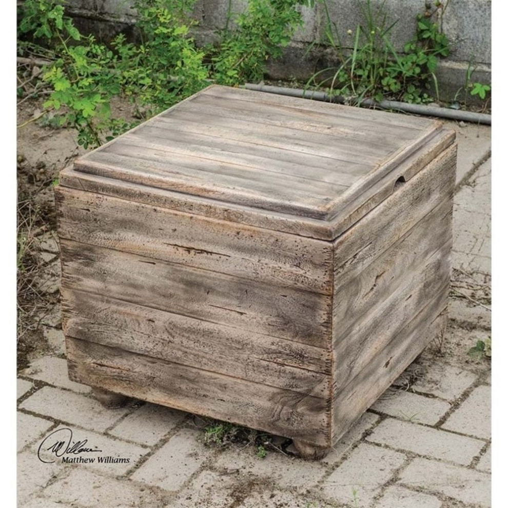 Home Square Wooden Cube Table in Waxed Driftwood Finish   Set of 2   Farmhouse   Side Tables And End Tables   by Homesquare  Houzz