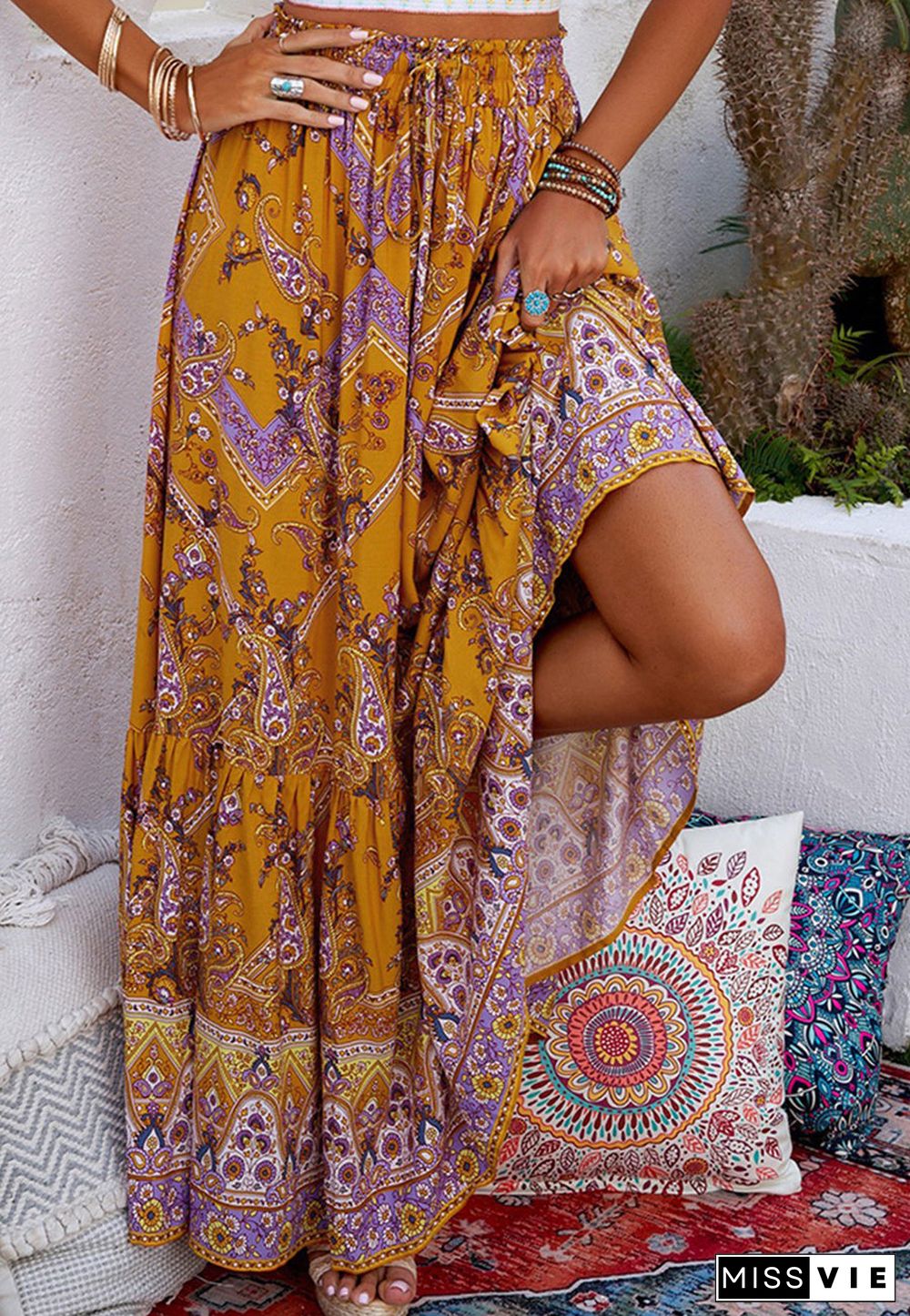 Drawstring Waist Bohemian Maxi Dress