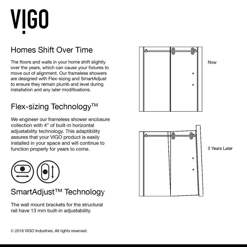 VIGO Elan 56 to 60 in. W x 74 in. H Frameless Sliding Shower Door in Matte Black with 38 in. (10 mm) Clear Glass VG6041MBCL6074