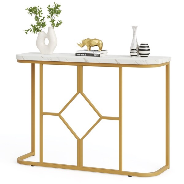 Modern Faux Marble Console Table for Entryway， Sofa Accent Table with Gold Metal Frame