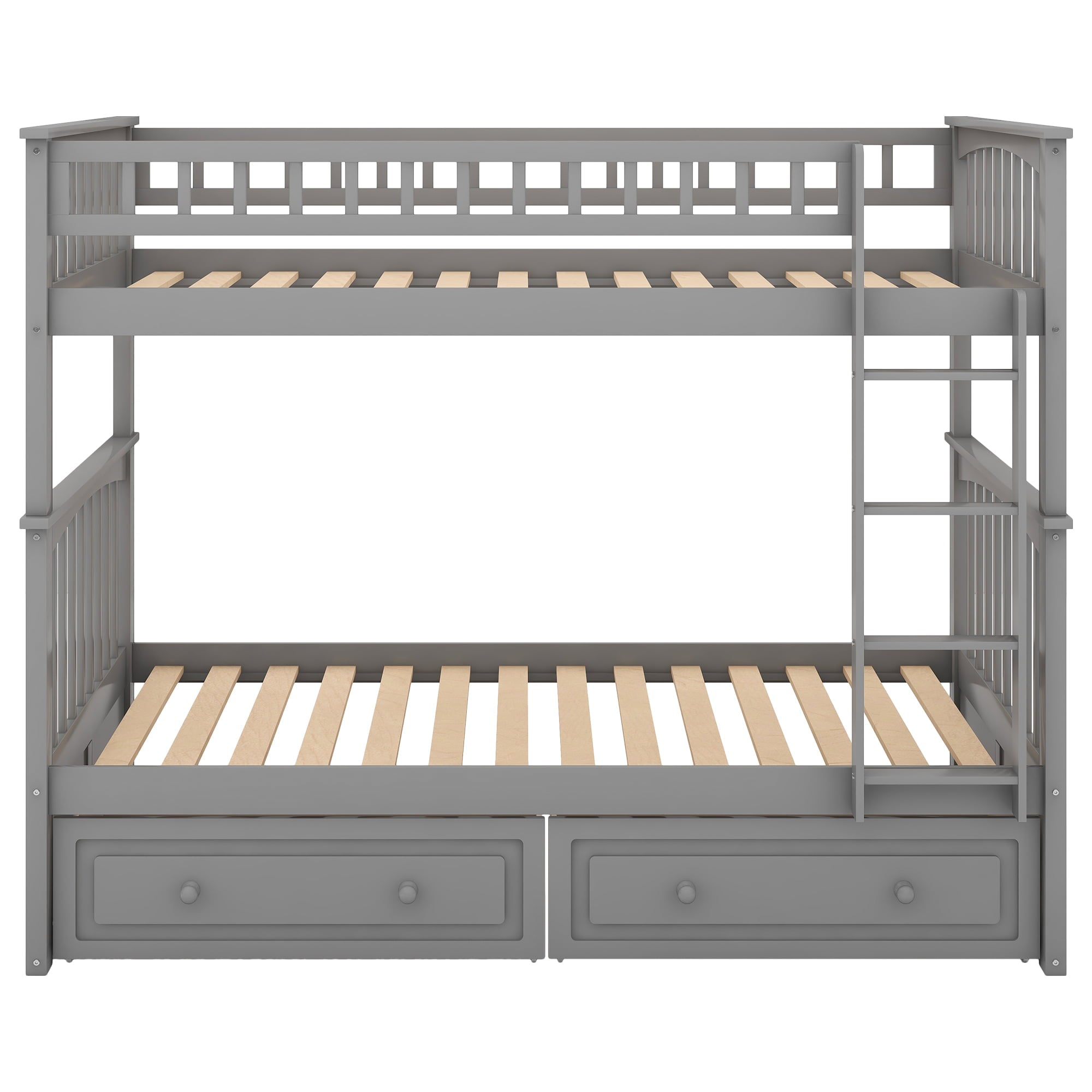 Euroco Pine Wood Bunk Bed With Storage, Twin-Over-Twin, Gray