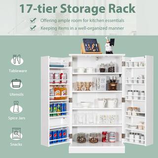 Costway 41 in. White Farmhouse Kitchen Pantry Storage Cabinet with Doors Adjustable Shelves KC53383WH