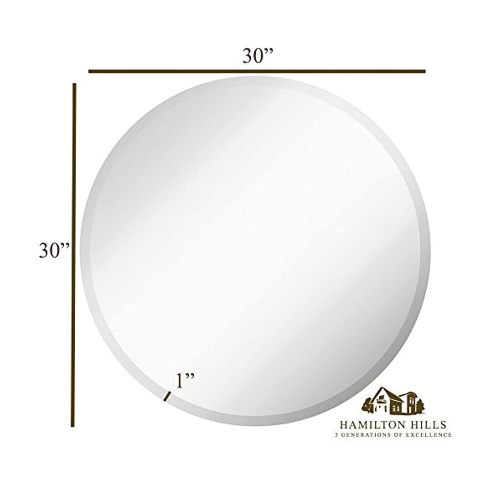 Large Simple Round 1 Inch Beveled Circle Wall Mirror Frameless (30