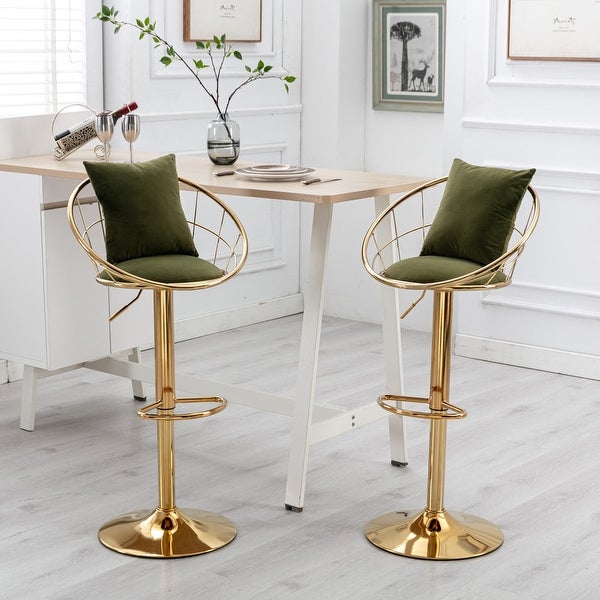 Set of 2 Adjustable Height Velvet Bar Chair Bar Stools