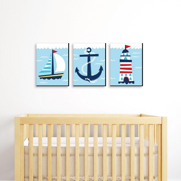 Big Dot Of Happiness Lighthouse Sailboat And Anchor Boy Nursery Wall Art And Nautical Kids Room Decor 7 5 X 10 Inches Set Of 3 Prints