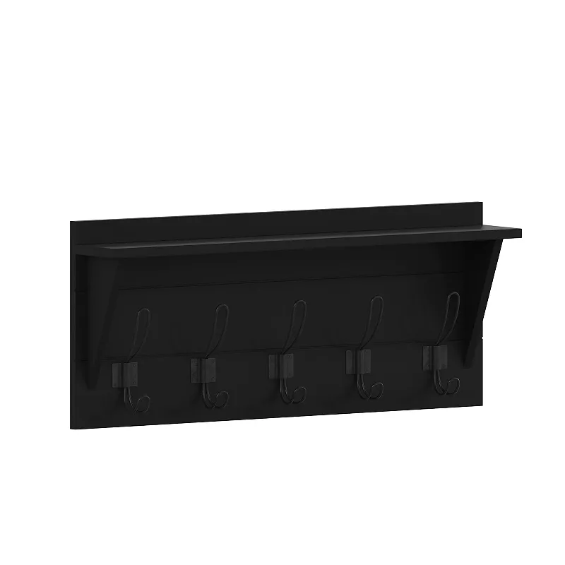 Flash Furniture Daly Wall Mounted 5-Hook Upper Shelf Storage Rack