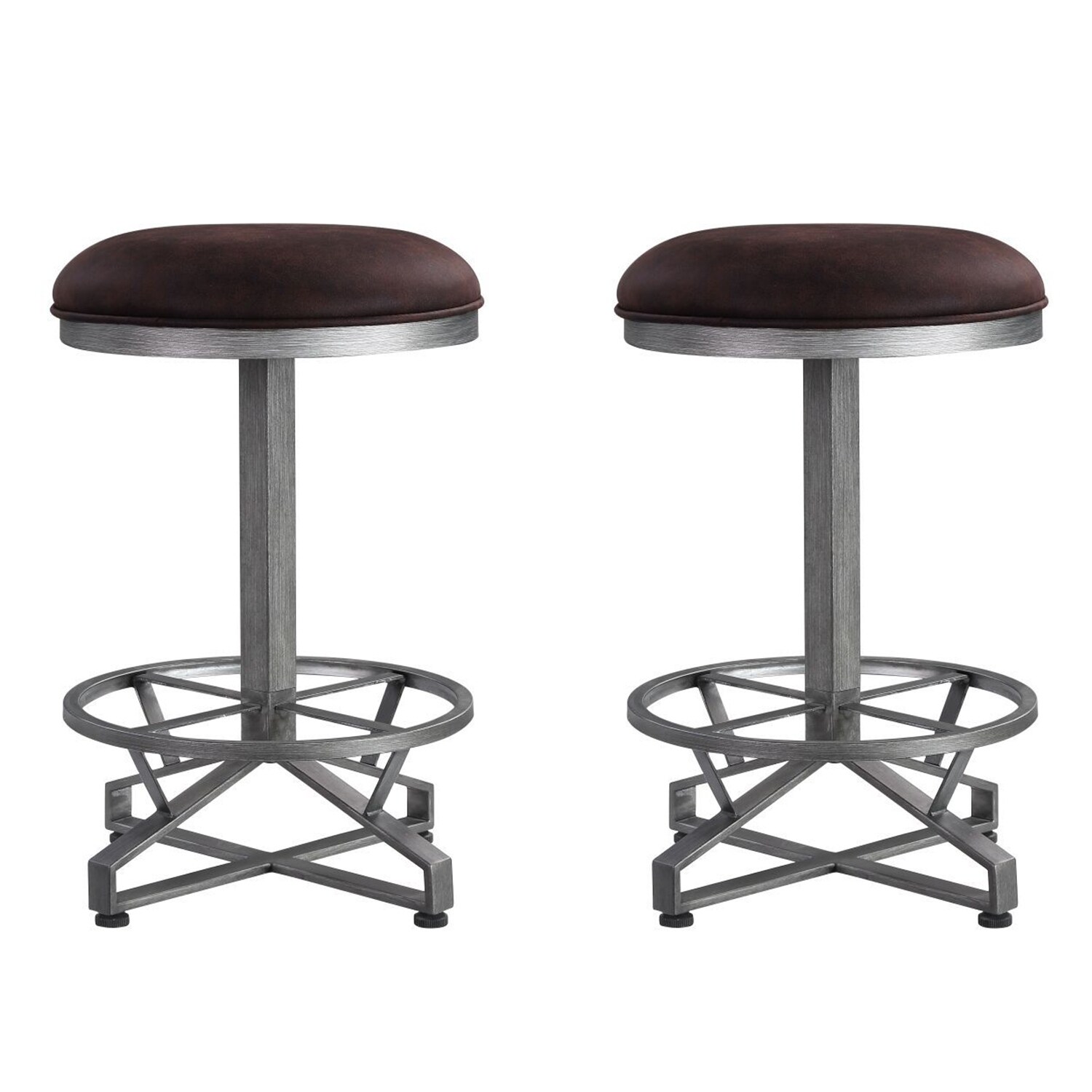 Set of 2 Counter Height Stool in Rustic Brown and Black