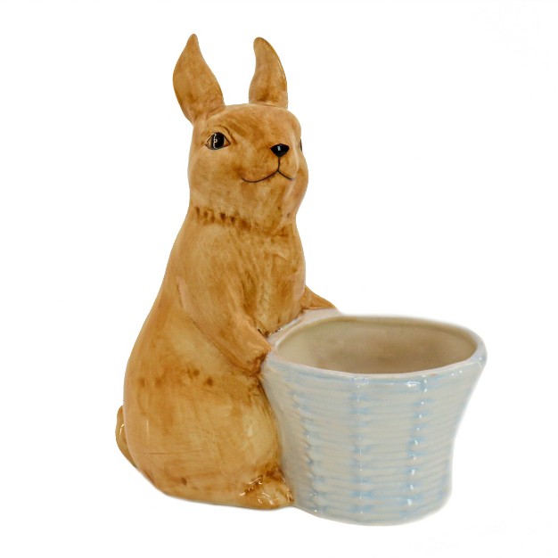 National Tree Company Ceramic Bunny With Basket Table Decoration Basket Empty To Fill Easter Collection 11 Inches