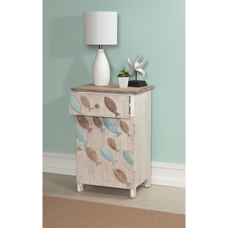 Linon Hays Fish Wood Storage Side End Table in Distressed White   Beach Style   Side Tables And End Tables   by Homesquare  Houzz