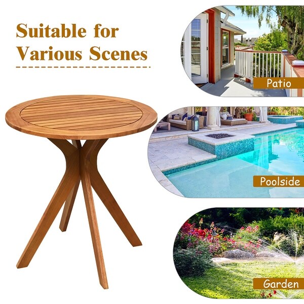 27 Inch Outdoor Round Dining Table Solid Wood Patio Bistro Table