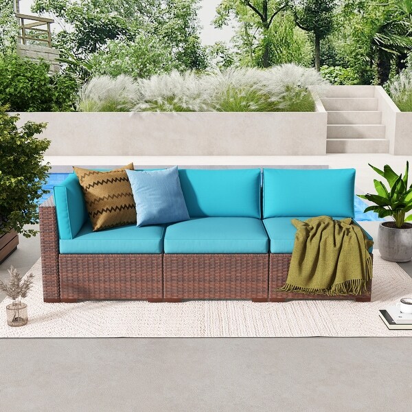 Outdoor 3 pcs Wicker Sectional Corner Sofa and Armless Sofa