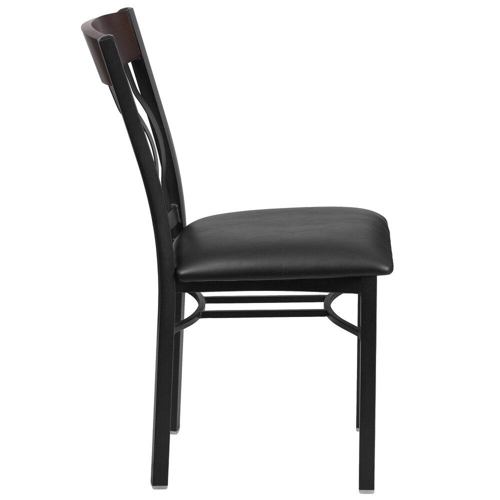 Vertical Back Metal and Wood Restaurant Chair with Vinyl Seat   17\