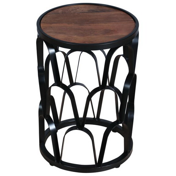 23 inch End Side Table  Round Mango Wood Top  Latt...