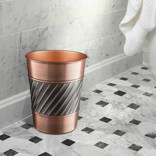 Monarch Abode Handcrafted Crest and Wave Embossed Metal Wastebasket (Antique Copper Finish) 39628