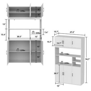 FUFUGAGA Large Kitchen Cabinet With Hutch and Buffet Pantry With Doors and Shelves (78.7 in. H x 47.2 in. W x 15.7 in. D) KF260050-012