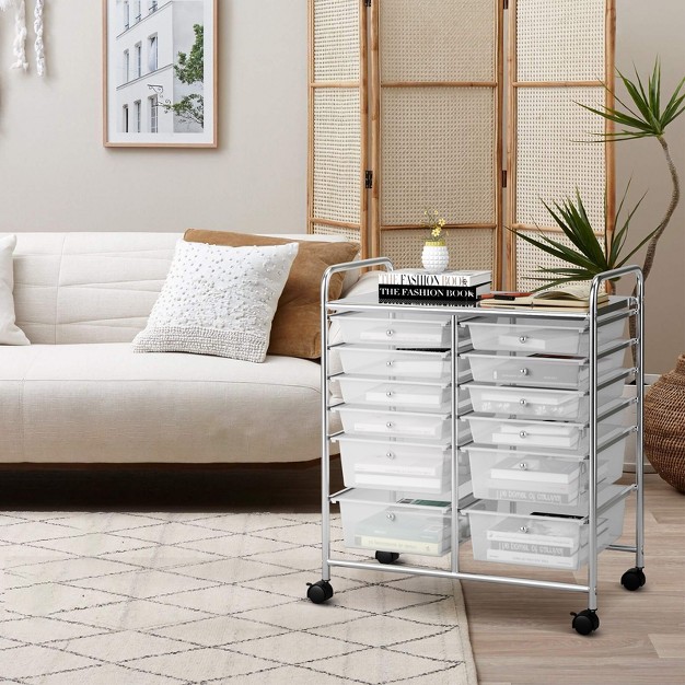 Tangkula 12 drawers Rolling Storage Cart With Organizer Top