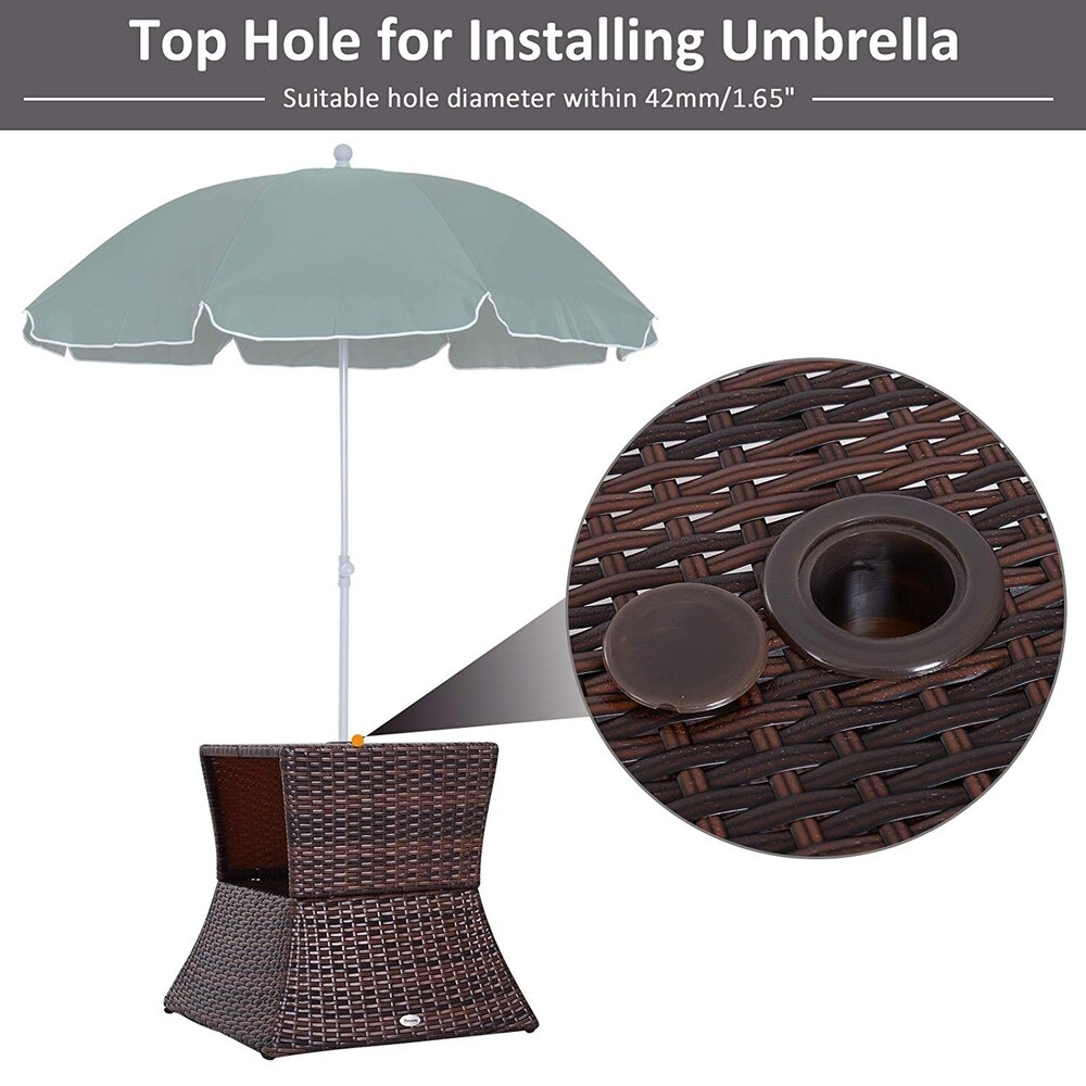 Outsunny Wicker Rattan Outdoor Patio Side Table with Umbrella Hole