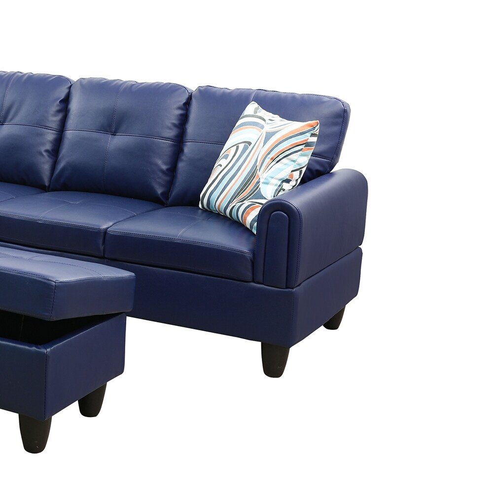 StarHomeLiving Jazz Blue left facing leather Sectional Sofa 3 pieces Set