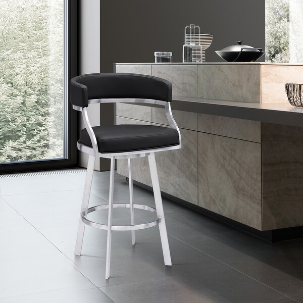 Dione Counter/Bar Height Swivel Faux Leather and Brushed Stainless Steel Bar Stool - N/A