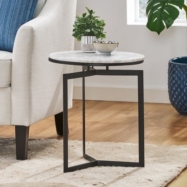 Brenizer Modern Glam Handcrafted Marble Top Side Table by Christopher Knight Home - 17.00