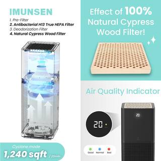 IMUNSEN MTower Black H13 True HEPA 4-Stage Filtration Air Purifier with Cypress Wood Filter Captures 99.97% Fine Dust M-001TB