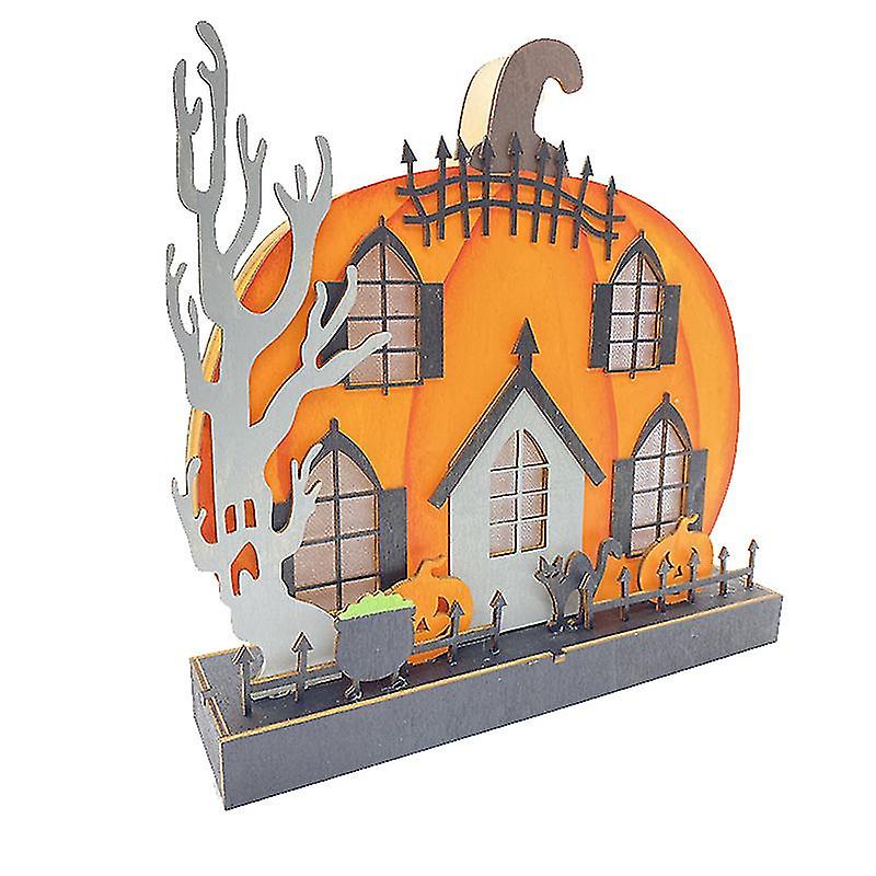 Miman Halloween Pumpkin Lights Pumpkin House Led Lamp Wooden Pumpkin Ornaments Christmas Table Decoration