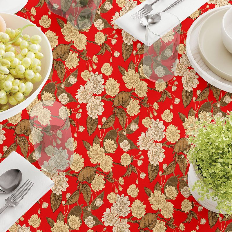 Square Tablecloth， 100% Polyester， 70x70， Golden Floral Blossom