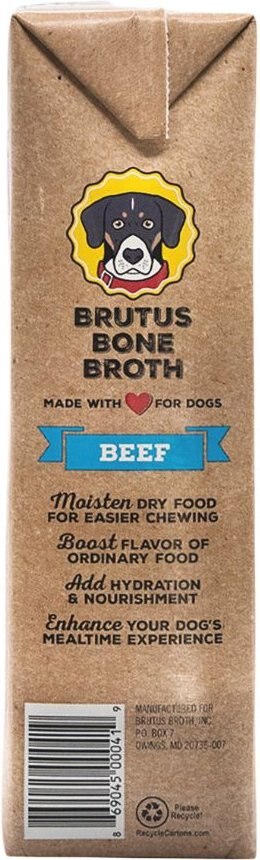 Brutus Broth Bone Broth Beef Flavor Hip and Joint Human-Grade Dog Food Topper， 32-oz box