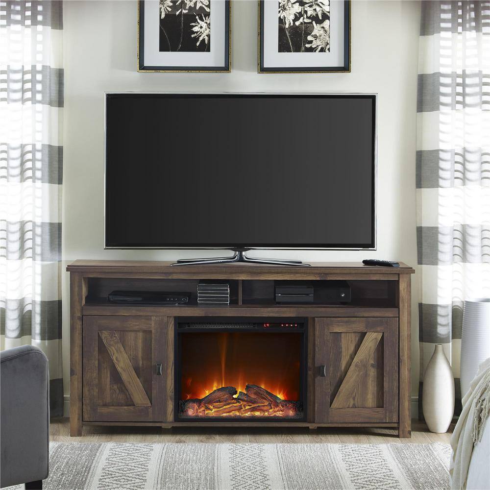 Ameriwood Brownwood Rustic 60 in. TV Console with Fireplace HD00373