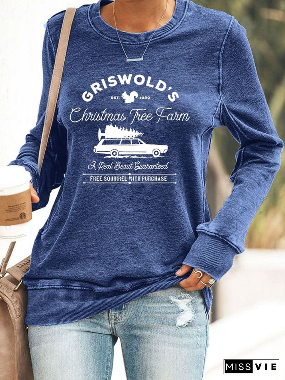 Women's Christmas Griswold Co Christmas Tree Farm Printed Sweatshirt