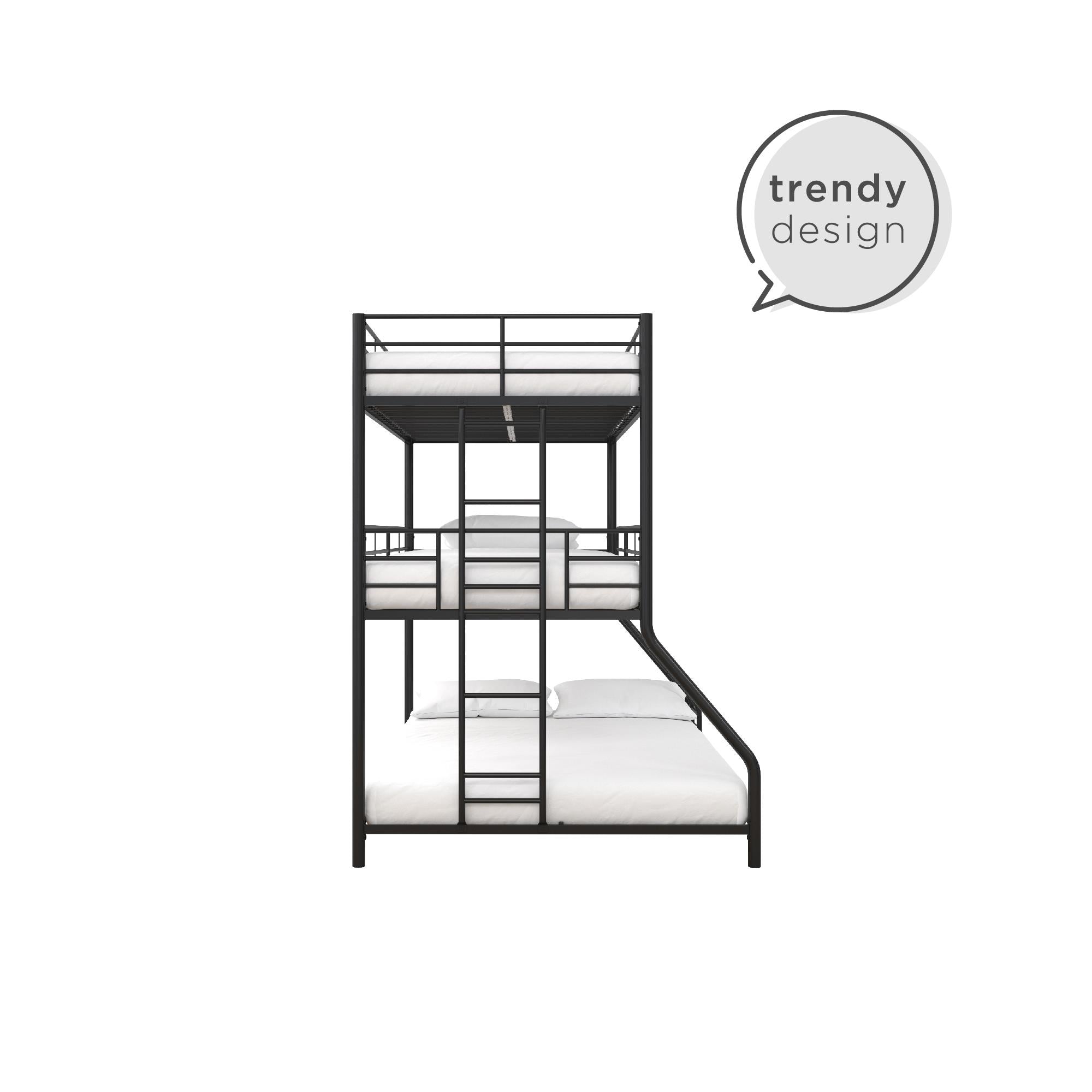 DHP Everleigh Triple Metal Bunk Bed, Twin/Twin/Full, Bed for Kids, Black