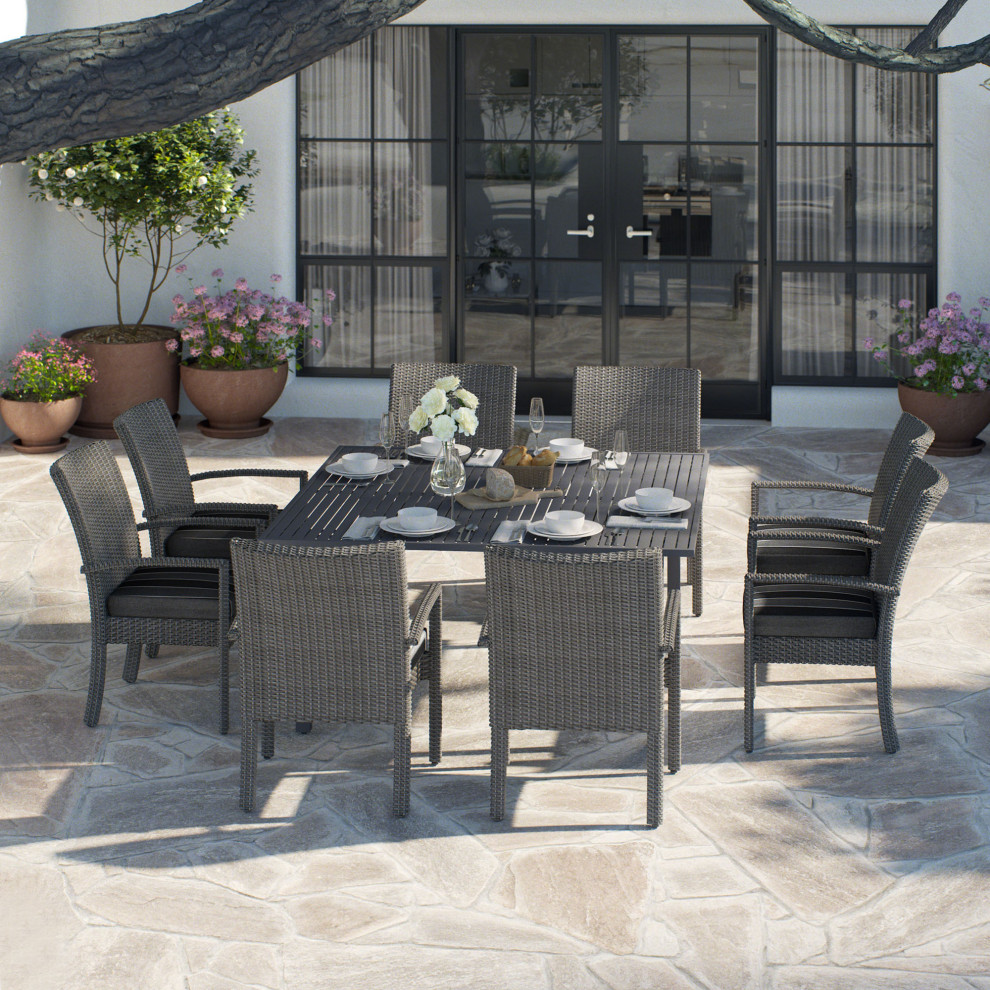 OVE Decors Monaco 9 Piece Dining Set in Dark Grey   Tropical   Outdoor Dining Sets   by OVE Decors  Houzz