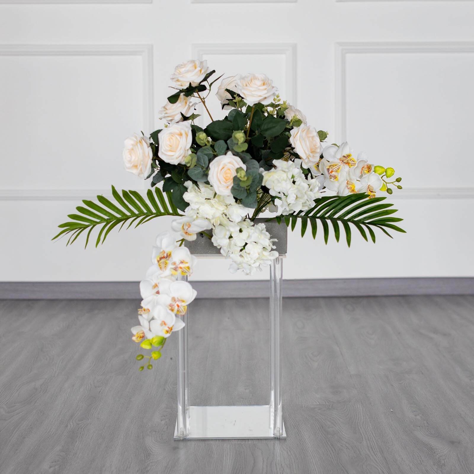 Clear Acrylic Flower Vase Pillar Column Stand With Square Mirror Base, Wedding Table Centerpiece 16