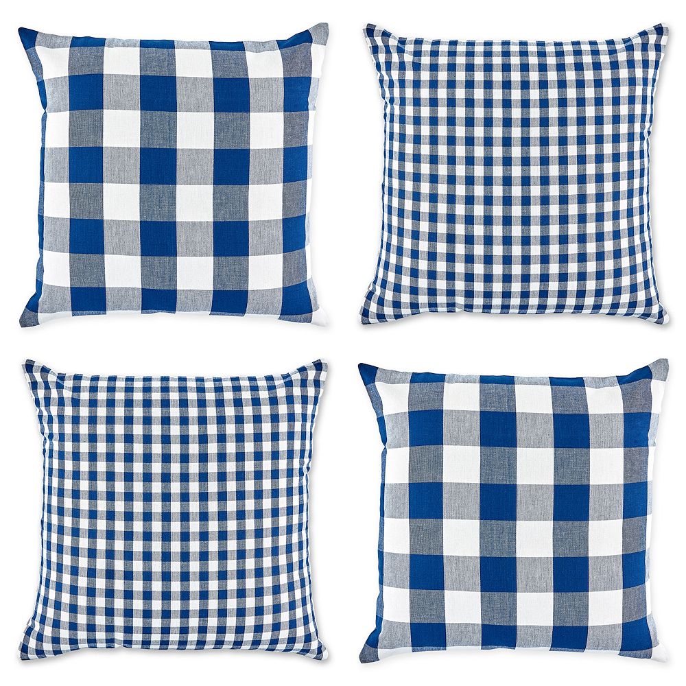 Set of 4 Blue and White Gingham and Buffalo Check Pillow Cover  18