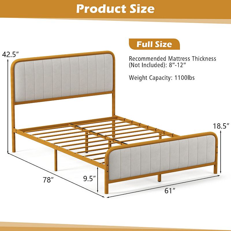 Upholstered Gold Platform Bed Frame with Velvet Headboard