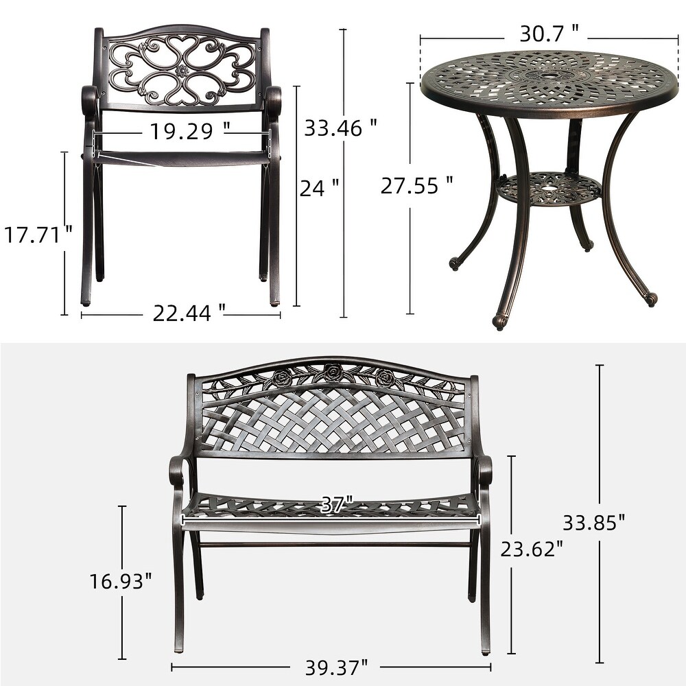 4 Piece Outdoor Patio Cast Aluminum Dining Sets with Umbrella Hole