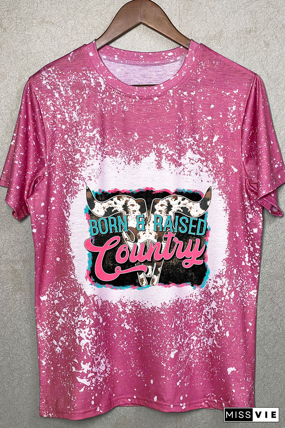 Born And Raised Country Cow Print Graphic Tee Wholesale