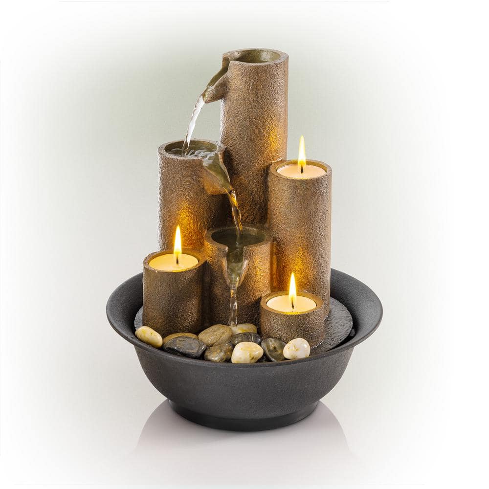 Alpine Corporation 11 in. Tall Indoor Tiered Column Tabletop Fountain with 3 Candles WCT202