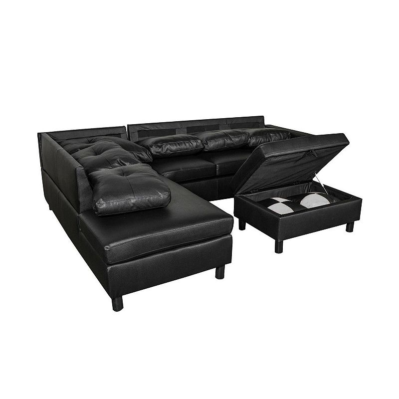 F.c Design 3 Piece Modular Sofa Set - Faux Leather Right Side Lounger With Free Storage Footrest