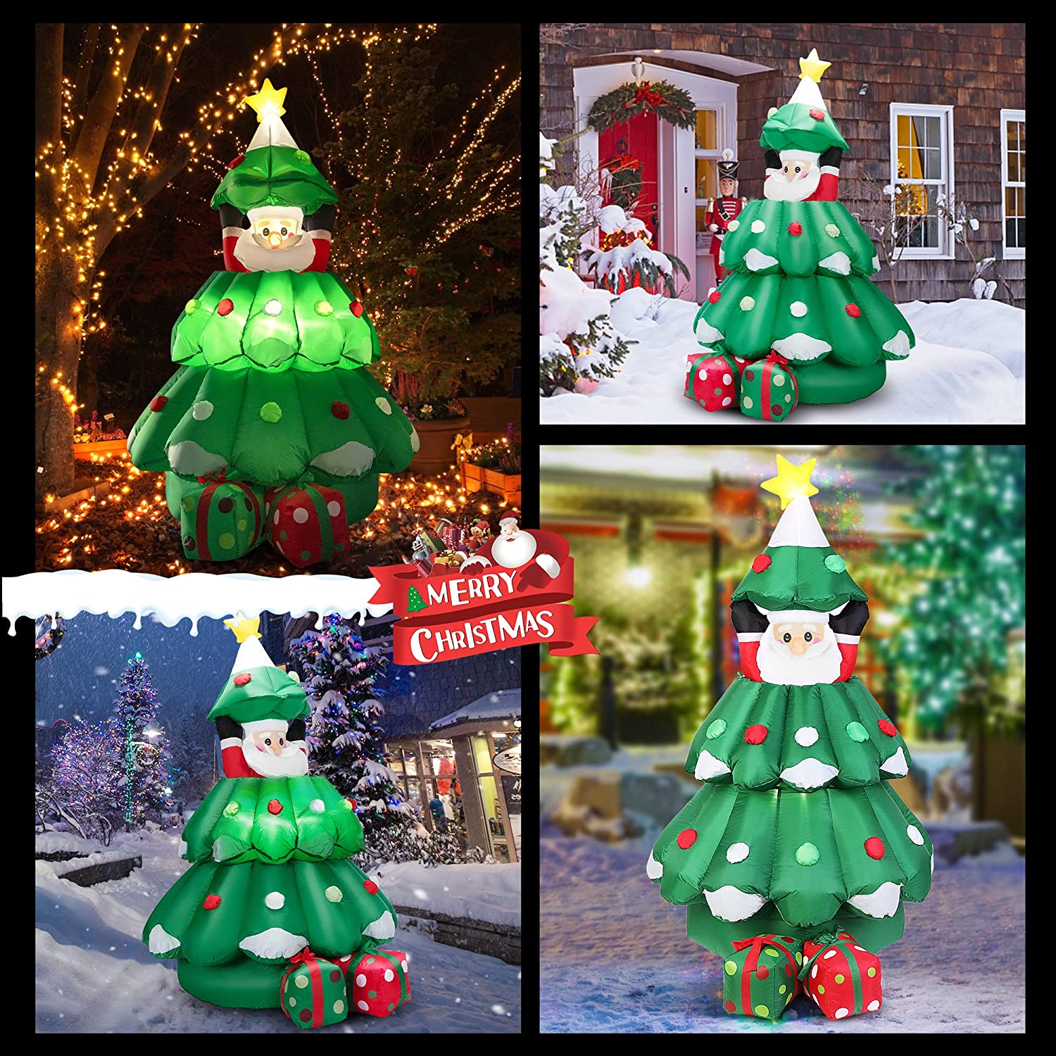 VIVOHOME 6ft Height Inflatable LED Lighted Christmas Tree with Pop up Santa and 2 Gift Boxes Blow up Outdoor Yard Decoration