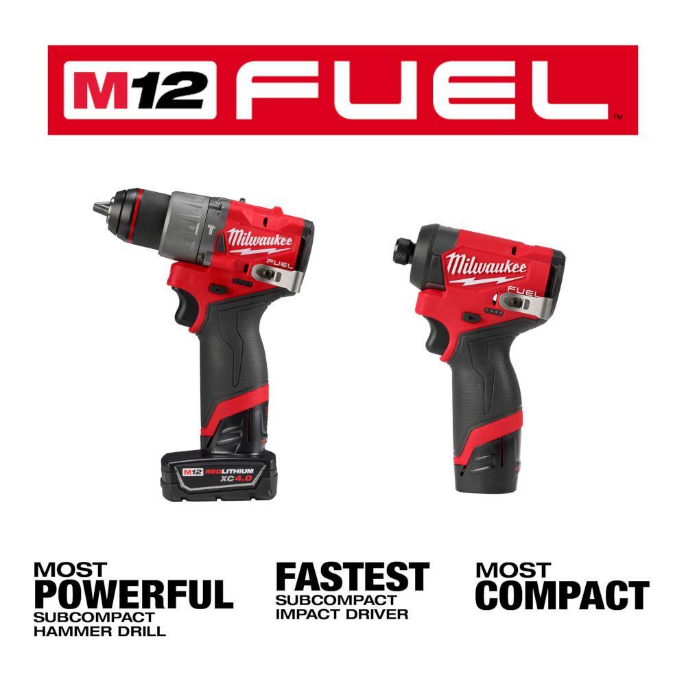 MW M12 FUEL 12-Volt Li-Ion Brushless Cordless Hammer Drill and Impact Driver Combo Kit (2-Tool) with M12 Right Angle Drill 3497-22-2415-20