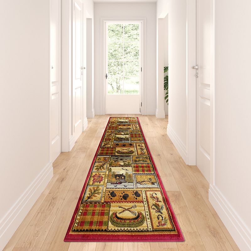 Masada Rugs Masada Beige 2x7 Area Rug with Multicolor Wildlife And Cabin Scene