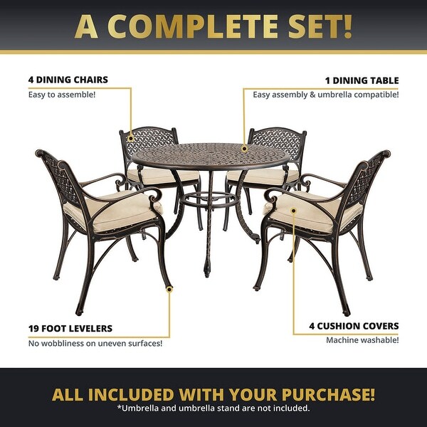 Kinger Home Harmon 5Piece Cast Aluminum Outdoor Dining with Cushions