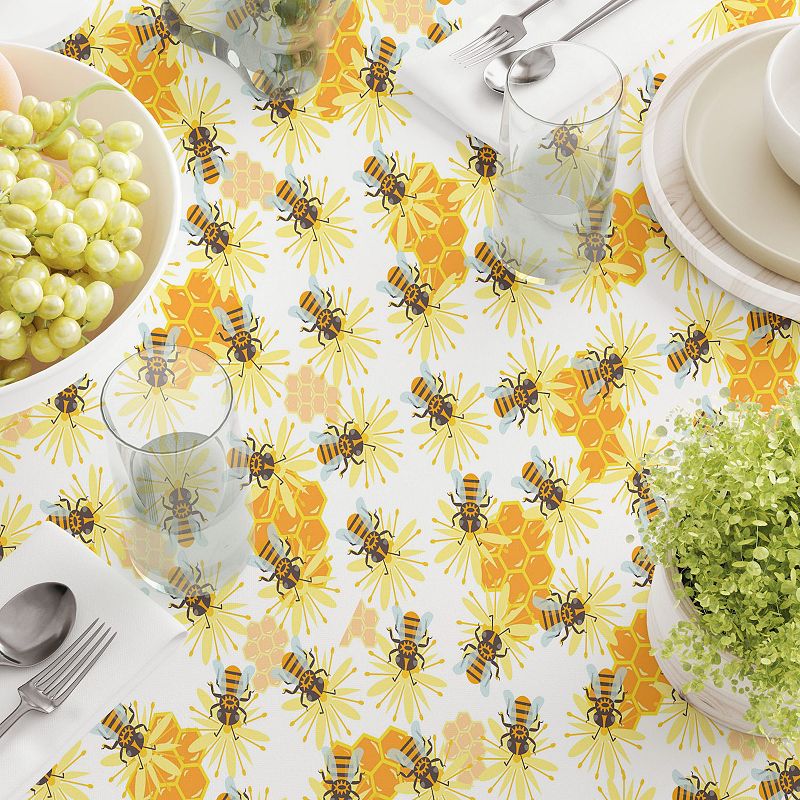 Square Tablecloth， 100% Polyester， 60x60， Honey Bee Sketch